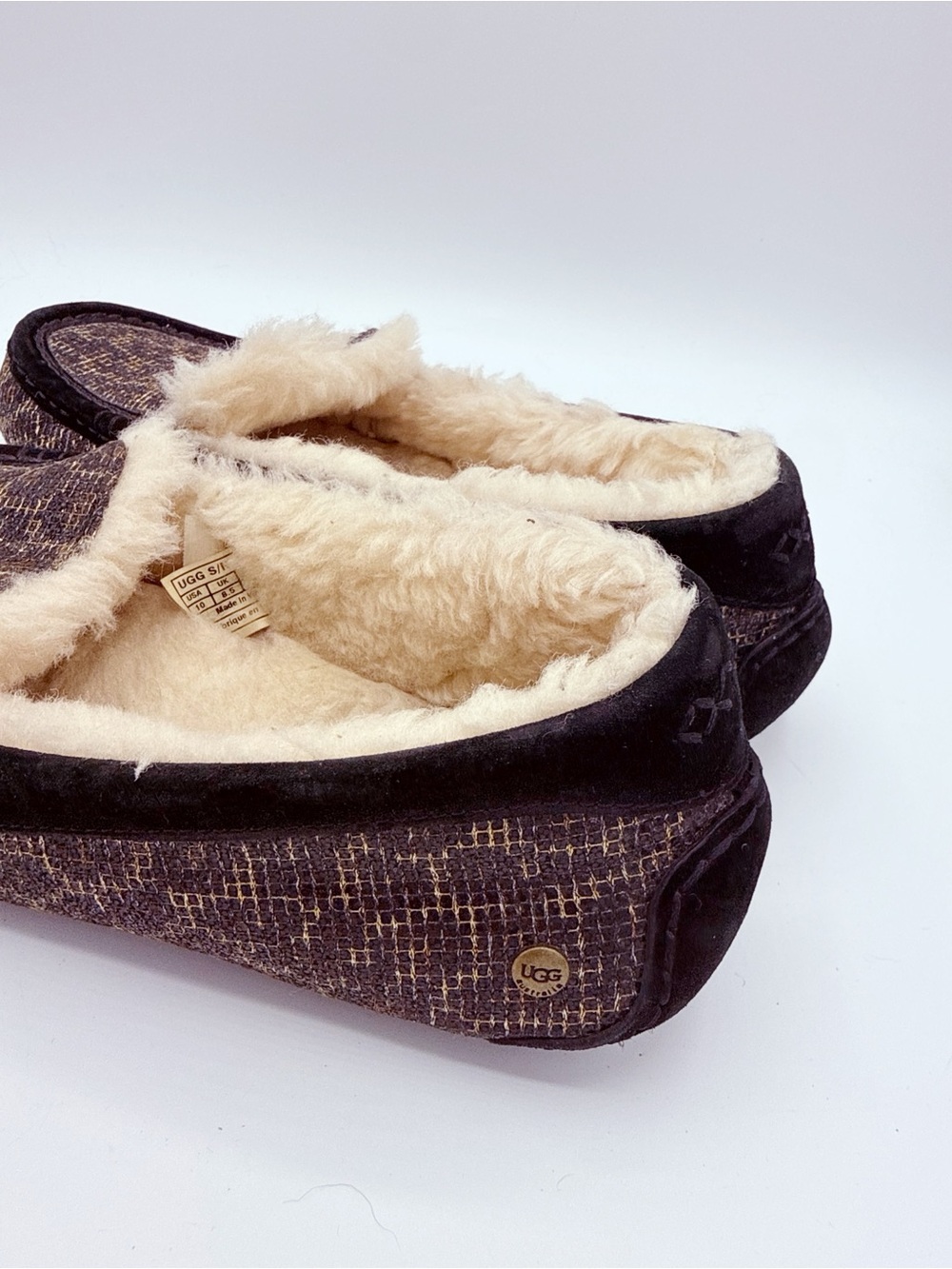 Ugg Ansley Glitter Leopard Sheepskin Lined Moccasins Slippers - Picture 5 of 8